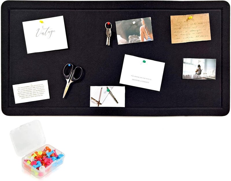 Gihunk 32"x16"Large Black Cork Board with 50 Push Pins, Black Cork Bulletin Board Felt Pin Board for Paste Notes, Photos, Schedules, for School, Home & Office - Image 1